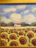 KADLIC Impressionist Tuscany Sunflowers Original Oil Painting Gold Frame 24"