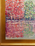 KADLIC Abstract Autumn Trees  Landscape Art Original Oil Painting Gold Frame 24”