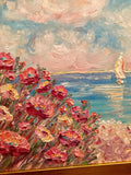 24x18” Mediterranean Seascape KADLIC Original Oil Painting Art Gold Frame