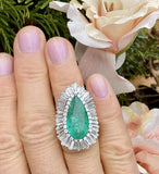 Vintage Ring-dant HUGE Platinum 14k Gold 18 ct Emerald VS Diamond Ballerina Ring