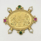 SEIDENGANG 18K Gold Pearl Tourmaline Athena Intaglio Pendant Brooch Pin Enhancer