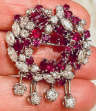 Art Deco Antique 6.00ct Ruby Marquise Diamond 18K Brooch Pendant Necklace
