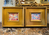 KADLIC Abstract Impasto PAIR Original Oil Painting Gold Gilt Frame Fine Art