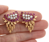 Vintage Estate 1940s Art Deco 3.70ct VS Diamond Ruby 18K Gold Cluster Earrings