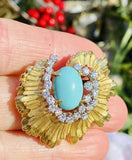 Vintage Estate 14k Gold Turquoise Diamond Necklace Pendant