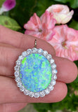 Vintage Retro Estate 18k Gold 15ct Diamond Blue Black Opal Pendant