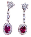 Vintage Estate Platinum 14k Gold Ruby Diamond Drop Pendant Earrings