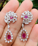 Vintage 1950s 14k Gold 5ct Ruby Diamond Day/Night Dangle Drop Pendant Earrings