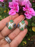 Vintage Estate 18k Gold 3.80ct Emerald Sapphire VS Diamond Dangle Drop Earrings