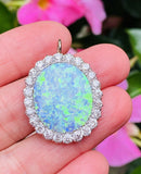 Vintage Retro Estate 18k Gold 15ct Diamond Blue Black Opal Pendant