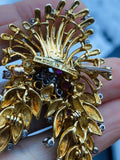 Vintage Art Deco French Heavy 18k Gold Ruby VS Diamond Brooch DES EN FRANCE