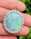 Vintage Retro Estate 18k Gold 15ct Diamond Blue Black Opal Pendant