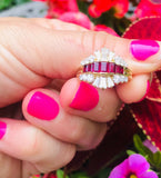 KURT WAYNE 2.00ct 18k Gold Ruby VS Diamond Cluster Anniversary Band Ring VIDEO