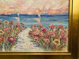 KADLIC Abstract Sunset Seascape Impasto Original Oil Painting Gold Frame 28”