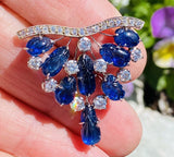 Vintage 1940s-50s Deco Platinum 7ct Carved Blue Sapphire VS Diamond Pendant