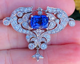 Vintage Midcentury Art Deco 18k Gold Tanzanite Diamond Clip Pin Brooch Pendant