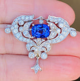 Vintage Midcentury Art Deco 18k Gold Tanzanite Diamond Clip Pin Brooch Pendant