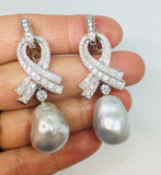 Marlene Stowe 2.62 ct Diamond Day/Night Drop Dangle Baroque Pearl Earrings $8500