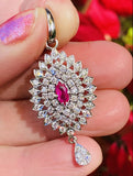 Vintage Estate 1950s 14k Gold E/F VS1 Diamond Halo Ruby Necklace Pendant Drop