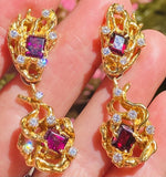 18k Gold ARTHUR KING Red Rubellite Tourmaline VS Diamond Dangle Earrings