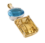 Large Vintage 14k Gold Diamond Citrine Blue Topaz Gemstone Necklace Pendant