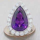 Art Deco Vintage Estate Platinum Pear Amethyst 2.00ct G VS Diamond Halo Ring