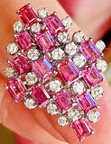 Vintage Estate Retro 18k Gold Vintage Retro pink Tourmaline Diamond Cluster Ring