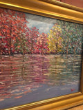 KADLIC Abstract Autumn Trees  Landscape Art Original Oil Painting Gold Frame 24”