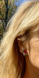 Retro 1950s Ruby Red Pink Tourmaline Diamond 14k Gold Drop Earrings $8k
