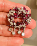 Art Deco Antique 6.00ct Ruby Marquise Diamond 18K Brooch Pendant Necklace