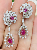 Vintage 1950s 14k Gold 5ct Ruby Diamond Day/Night Dangle Drop Pendant Earrings