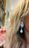 Striking 18k Gold Vintage South Sea Pearl 2.20ct VS Diamond Drop Earrings
