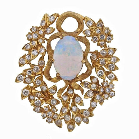 Vintage Estate JGJLRY 18k Gold 6.25ct VS Diamond Opal Necklace Pendant Brooch