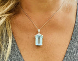Antique Vintage Art Deco 14K Gold Platinum 21ct Aquamarine Diamond Pendant