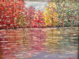 KADLIC Abstract Autumn Trees  Landscape Art Original Oil Painting Gold Frame 24”