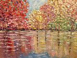 KADLIC Abstract Autumn Trees  Landscape Art Original Oil Painting Gold Frame 24”