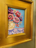 KADLIC Original Oil Painting Wildflower Vase Impasto Gold Gilt 14" Frame