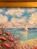 24x18” Mediterranean Seascape KADLIC Original Oil Painting Art Gold Frame