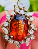 Vintage 14k Gold Mandarin Citrine Marquise Diamond Halo Ballerina Cocktail Ring