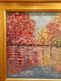 KADLIC Abstract Autumn Trees  Landscape Art Original Oil Painting Gold Frame 24”