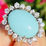 Vintage 14k Gold Robins Blue Turquoise Diamond Halo Cocktail Ring