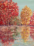 KADLIC Abstract Trees Autumn Landscape Impasto Original Oil Painting 24x20”