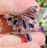 Vintage 1940s-50s Deco Platinum 7ct Carved Blue Sapphire VS Diamond Pendant