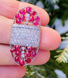 Vintage Art Deco Platinum 6.20ct G-H VS Diamond Ruby Cabachon Brooch Pendant