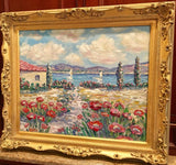 24x20" Mediterranean Seascape KADLIC Original Oil Painting Art Gold Frame