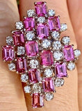 Vintage Estate Retro 18k Gold Vintage Retro pink Tourmaline Diamond Cluster Ring