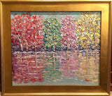 KADLIC Abstract Autumn Trees  Landscape Art Original Oil Painting Gold Frame 24”