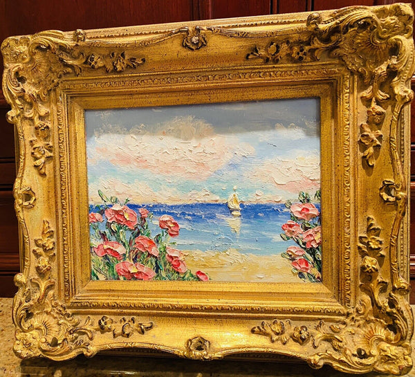 KADLIC Original Oil Painting Impressionist Seascape Impasto Gold Gilt ...