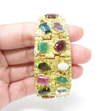Vintage 1960 H. Stern Designer 18k Emerald Aquamarine Gemstone Cuff Bracelet