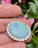 Vintage Retro Estate 18k Gold 15ct Diamond Blue Black Opal Pendant